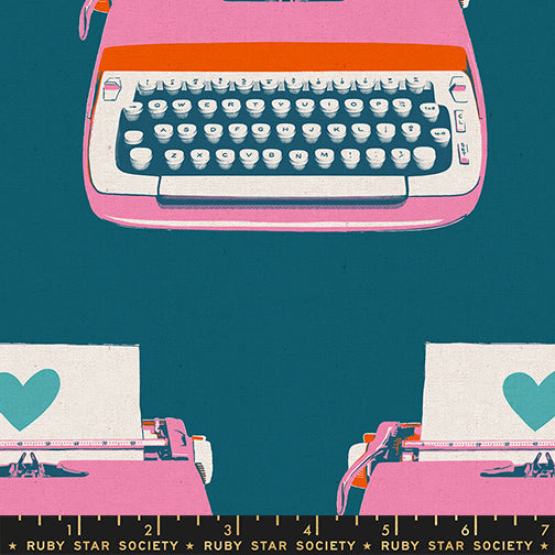 Melody Miller Ruby Star Society Moda Fabrics Best Day Ever Typewriters Canvas RS0108 23L Teal