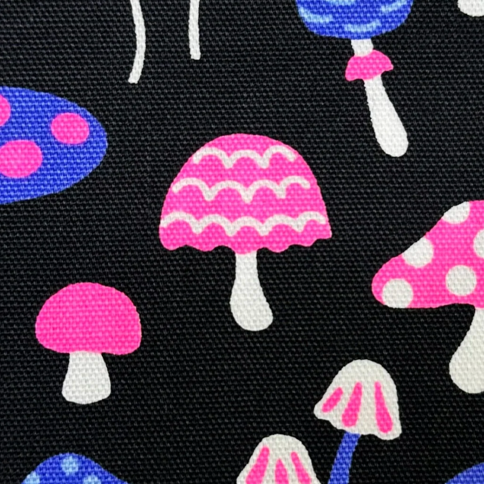 Mushrooms Black Neon Pink Fabric Japanese Import