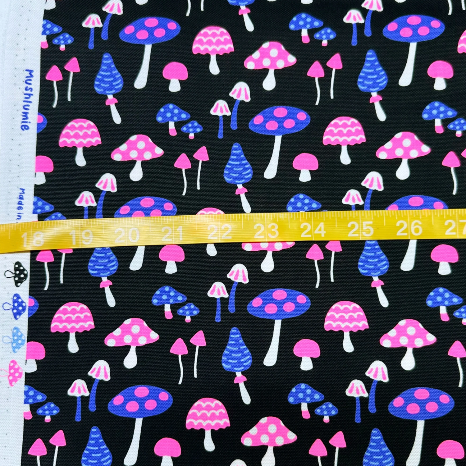 Mushrooms Black Neon Pink Fabric Japanese Import