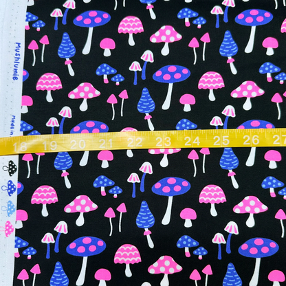 Mushrooms Black Neon Pink Fabric Japanese Import