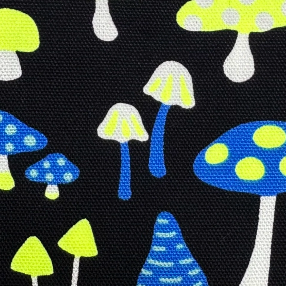Mushrooms Black Neon Yellow Fabric Japanese Import