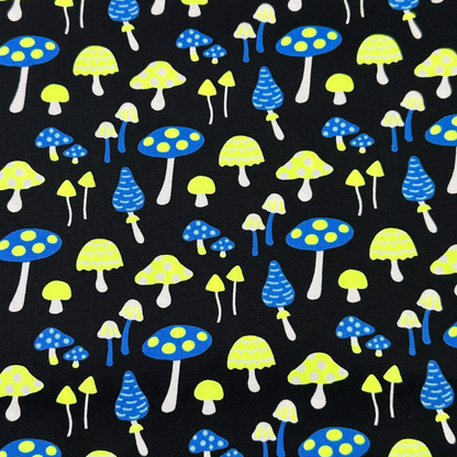 Mushrooms Black Neon Yellow Fabric Japanese Import