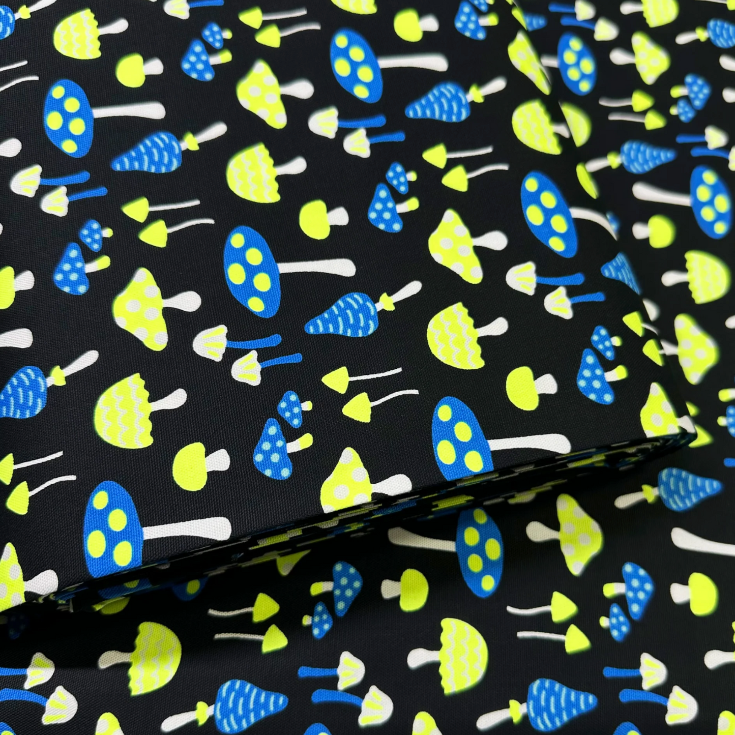 Mushrooms Black Neon Yellow Fabric Japanese Import