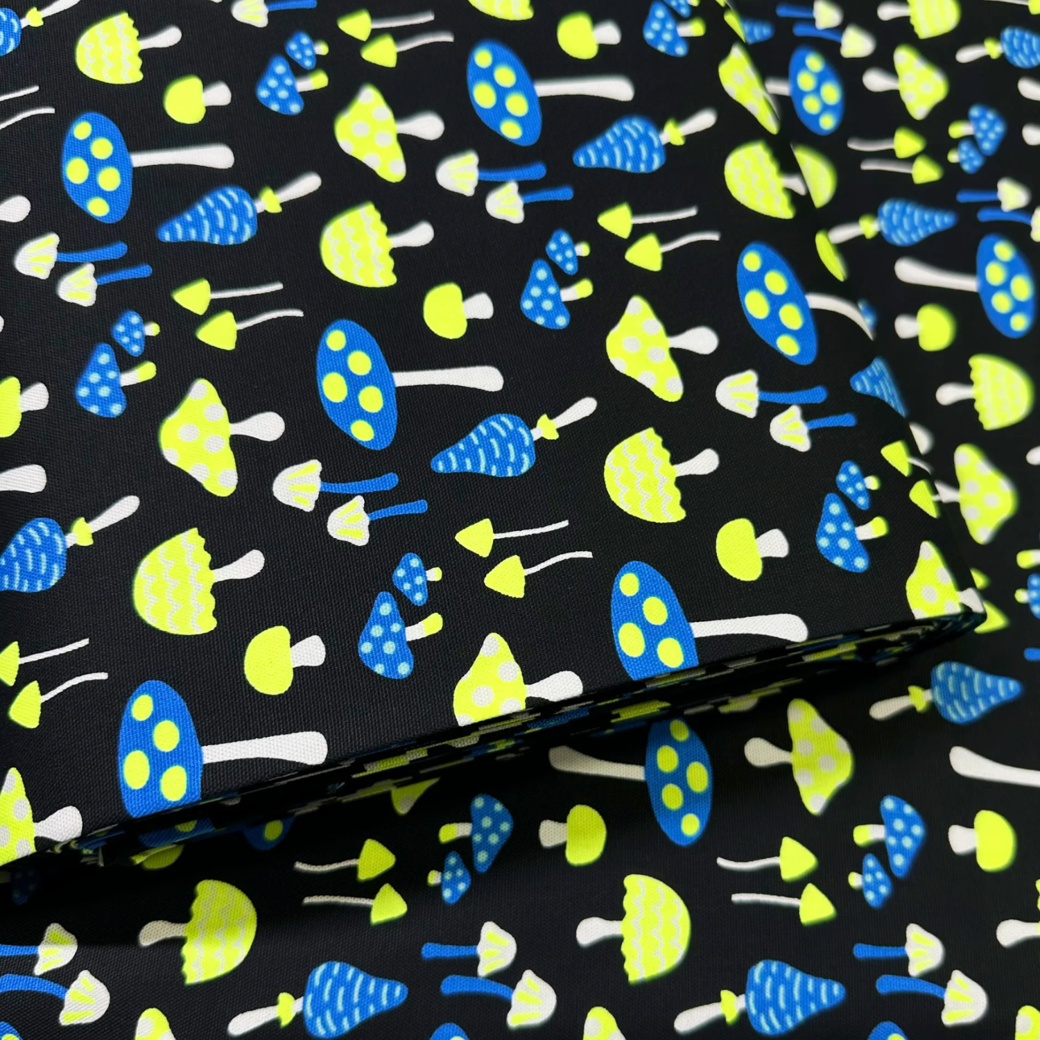 Mushrooms Black Neon Yellow Fabric Japanese Import