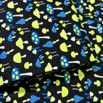 Mushrooms Black Neon Yellow Fabric Japanese Import