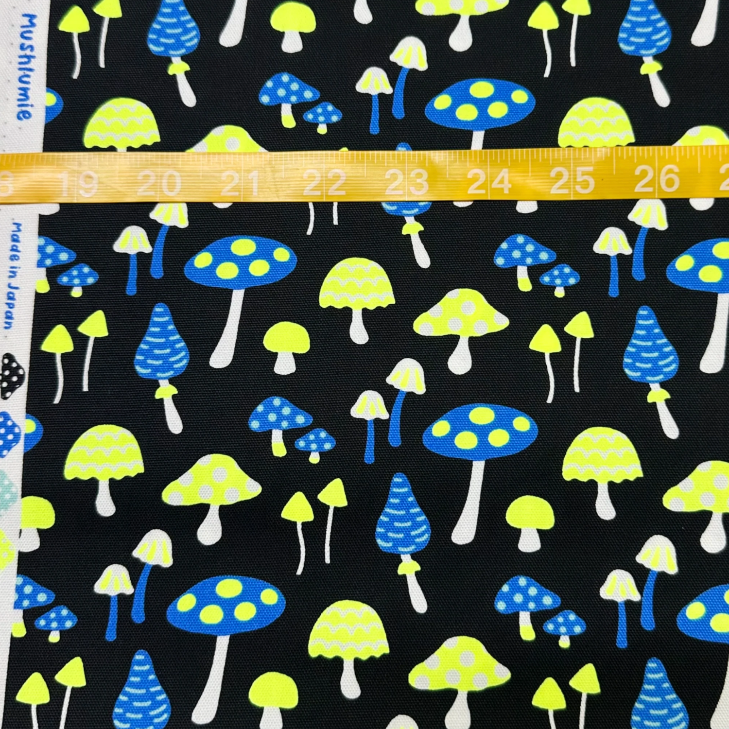 Mushrooms Black Neon Yellow Fabric Japanese Import