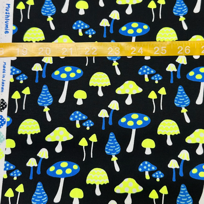 Mushrooms Black Neon Yellow Fabric Japanese Import