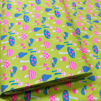 Mushrooms Citron Neon Fabric Japanese Import