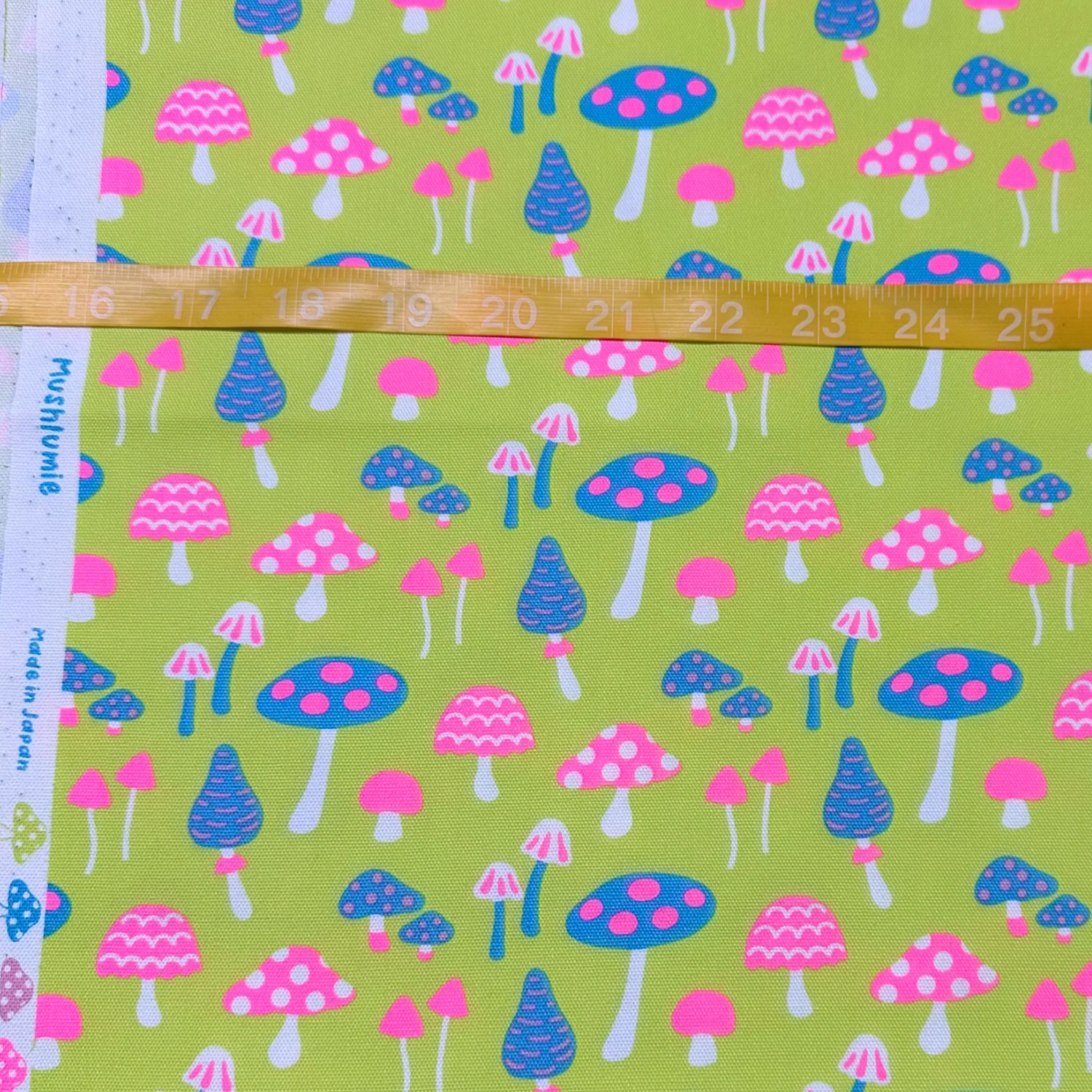 Mushrooms Citron Neon Fabric Japanese Import