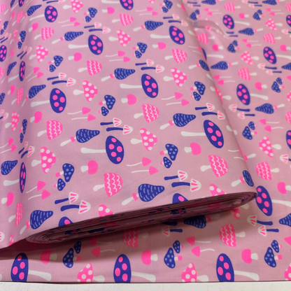 Mushrooms Pink Neon Fabric Japanese Import