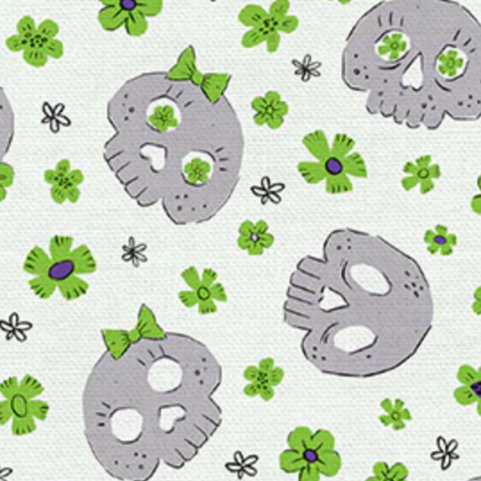 Nelli Khatmoullina Paintbrush Studio Fabrics Halloween Monsters Skulls White 120-23300