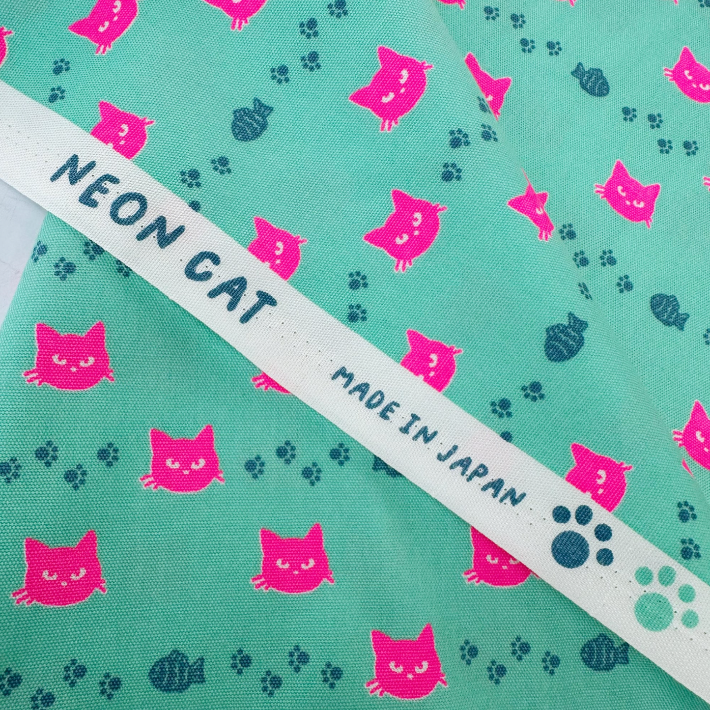 Neon Cat Aqua Neon Pink Fabric Japanese Import