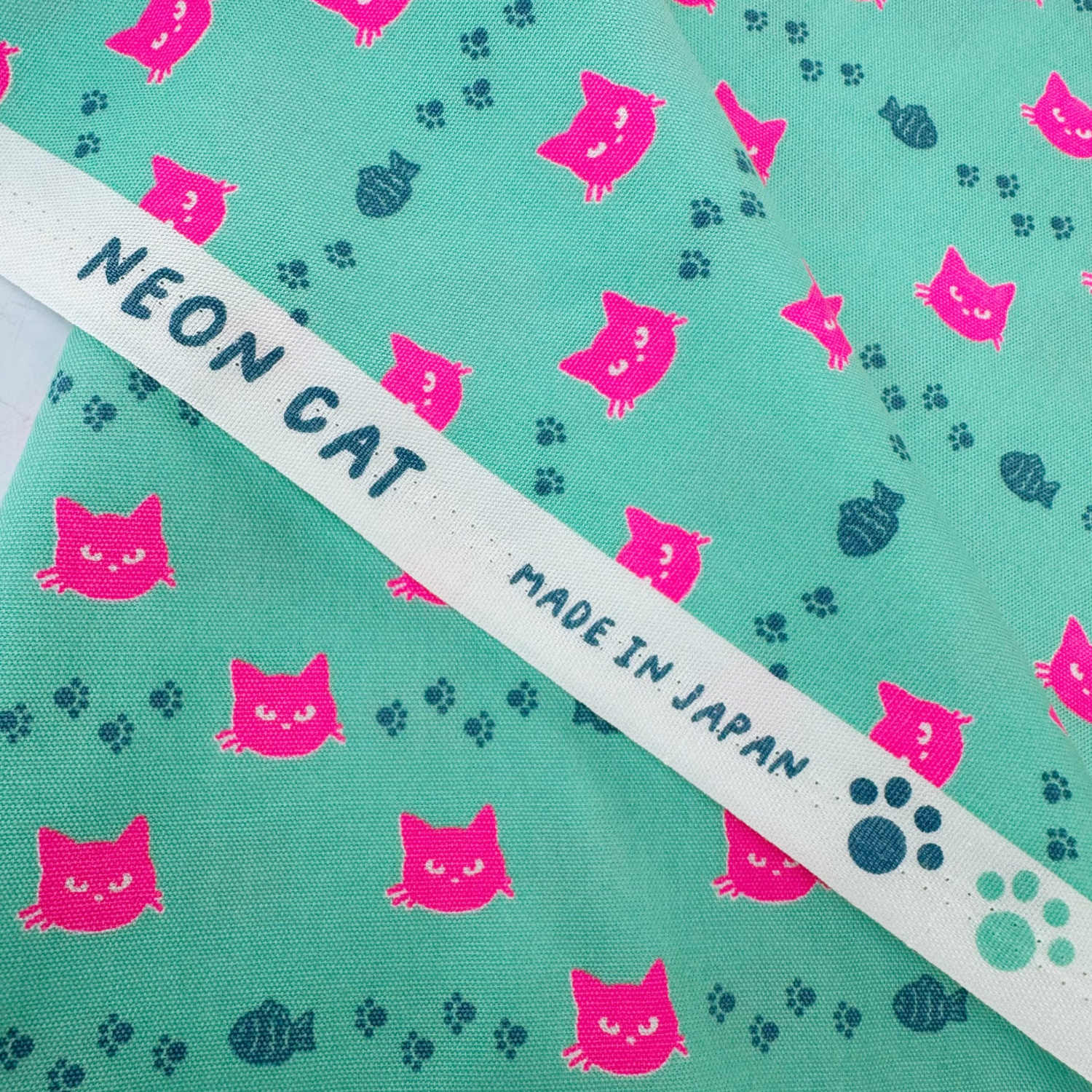 Neon Cat Aqua Neon Pink Fabric Japanese Import
