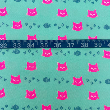 Neon Cat Aqua Neon Pink Fabric Japanese Import