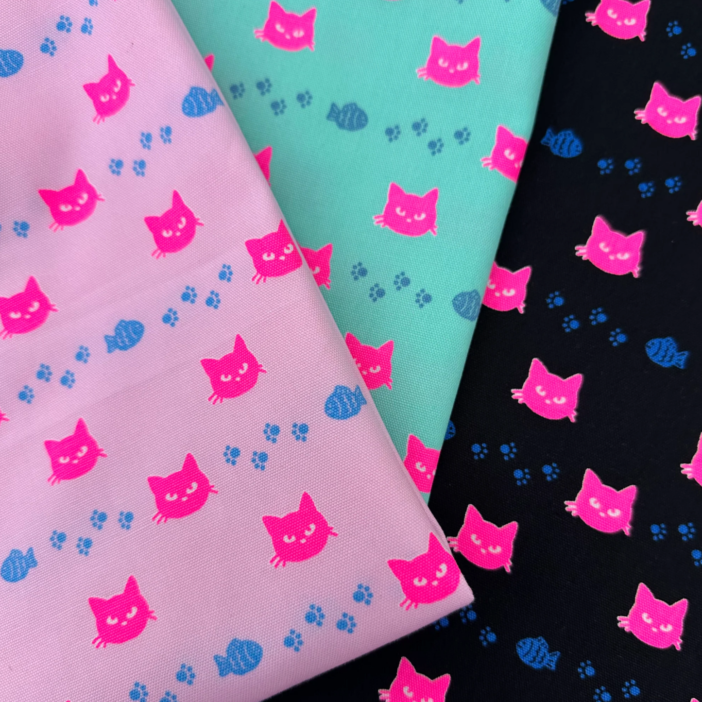Neon Cat Aqua Neon Pink Fabric Japanese Import