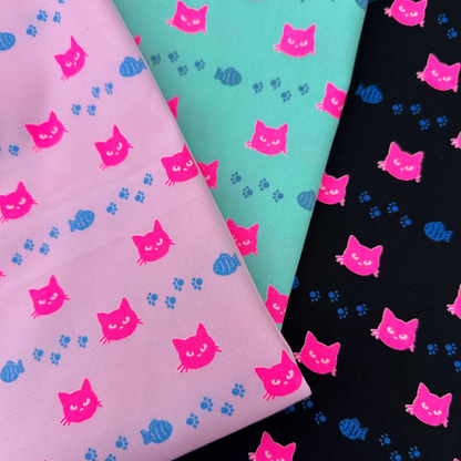 Neon Cat Aqua Neon Pink Fabric Japanese Import