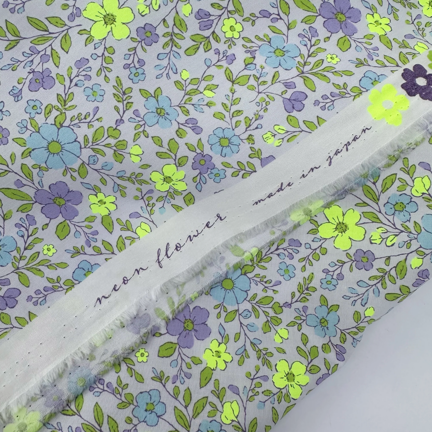 Neon Flower Purple Neon Yellow Fabric Japanese Import