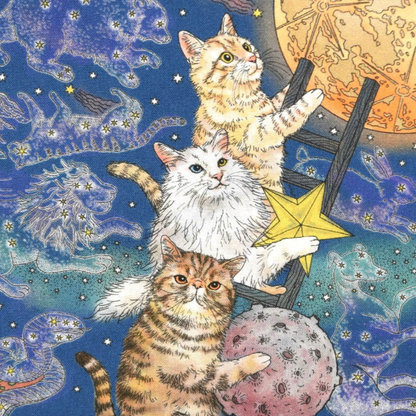 Orie Kawamura Kokka Japanese Import Fabric 365 Cat Art: Moonlight Cat EKX1710-1