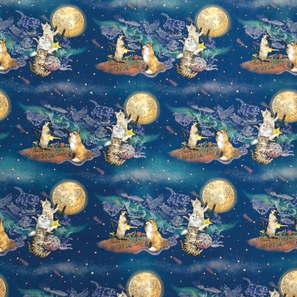 Orie Kawamura Kokka Japanese Import Fabric 365 Cat Art: Moonlight Cat EKX1710-1