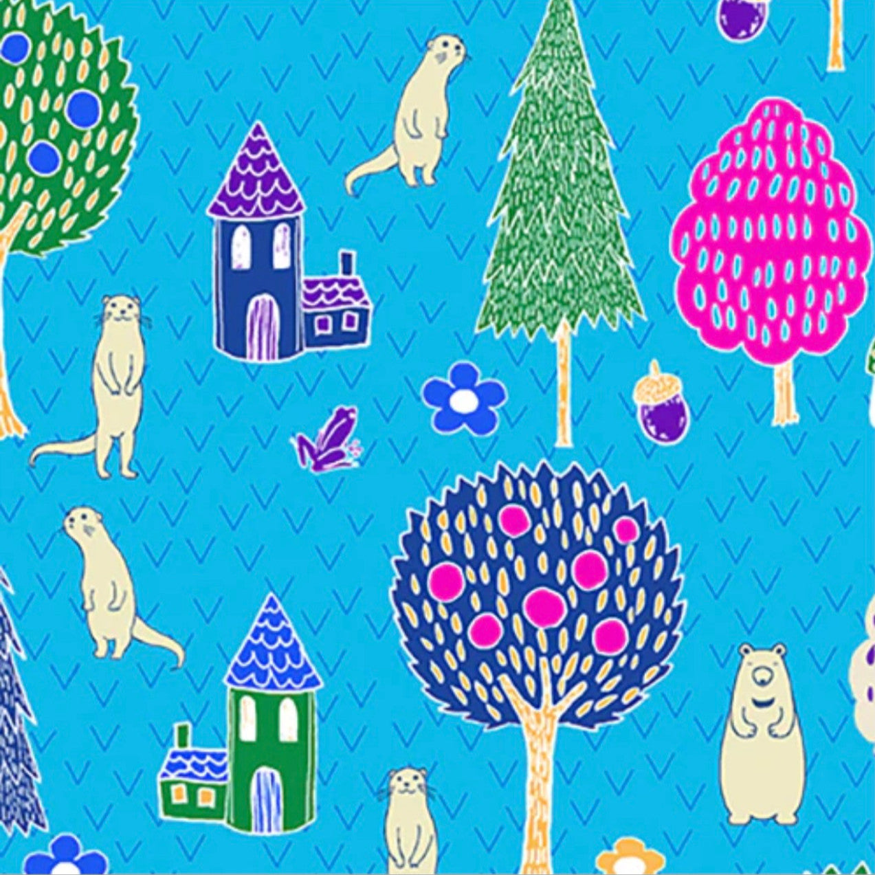 Otter Romp Otter Village Paintbrush Studio Fabrics Aqua 12099302