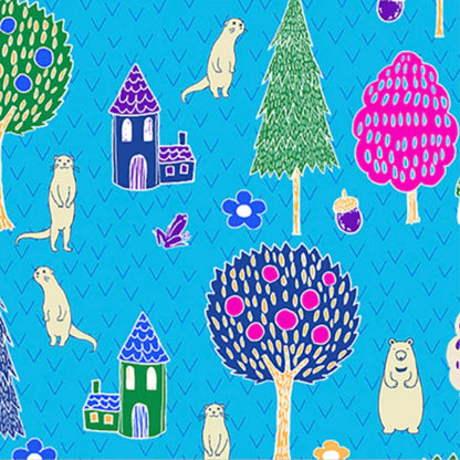 Otter Romp Otter Village Paintbrush Studio Fabrics Aqua 12099302
