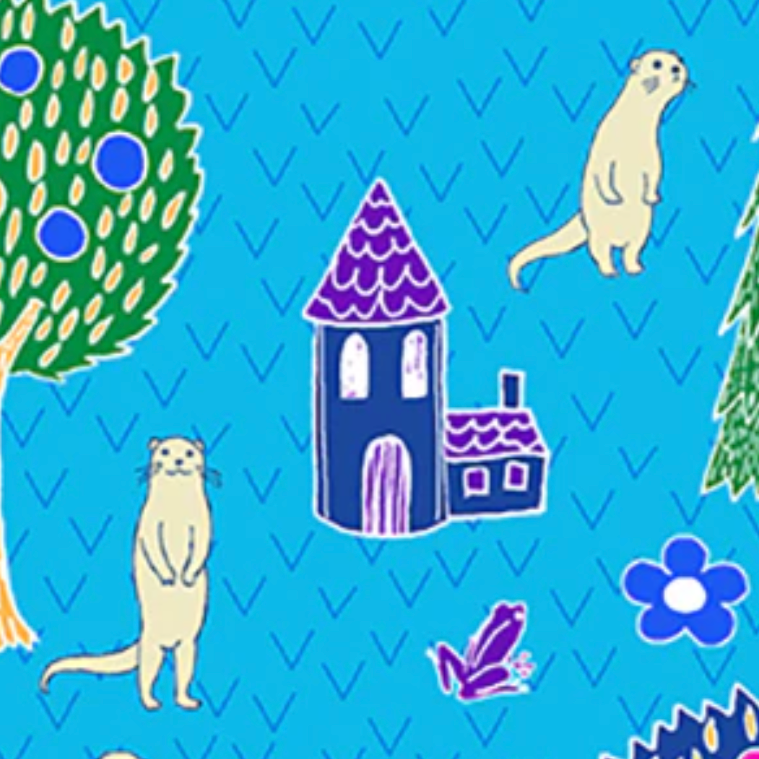 Otter Romp Otter Village Paintbrush Studio Fabrics Aqua 12099302
