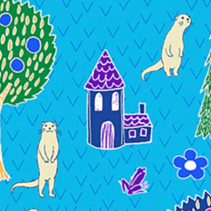 Otter Romp Otter Village Paintbrush Studio Fabrics Aqua 12099302