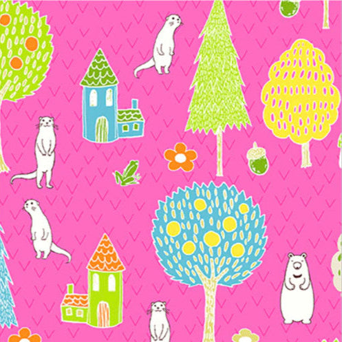 Otter Romp Otter Village Paintbrush Studio Fabrics Pink 12099303