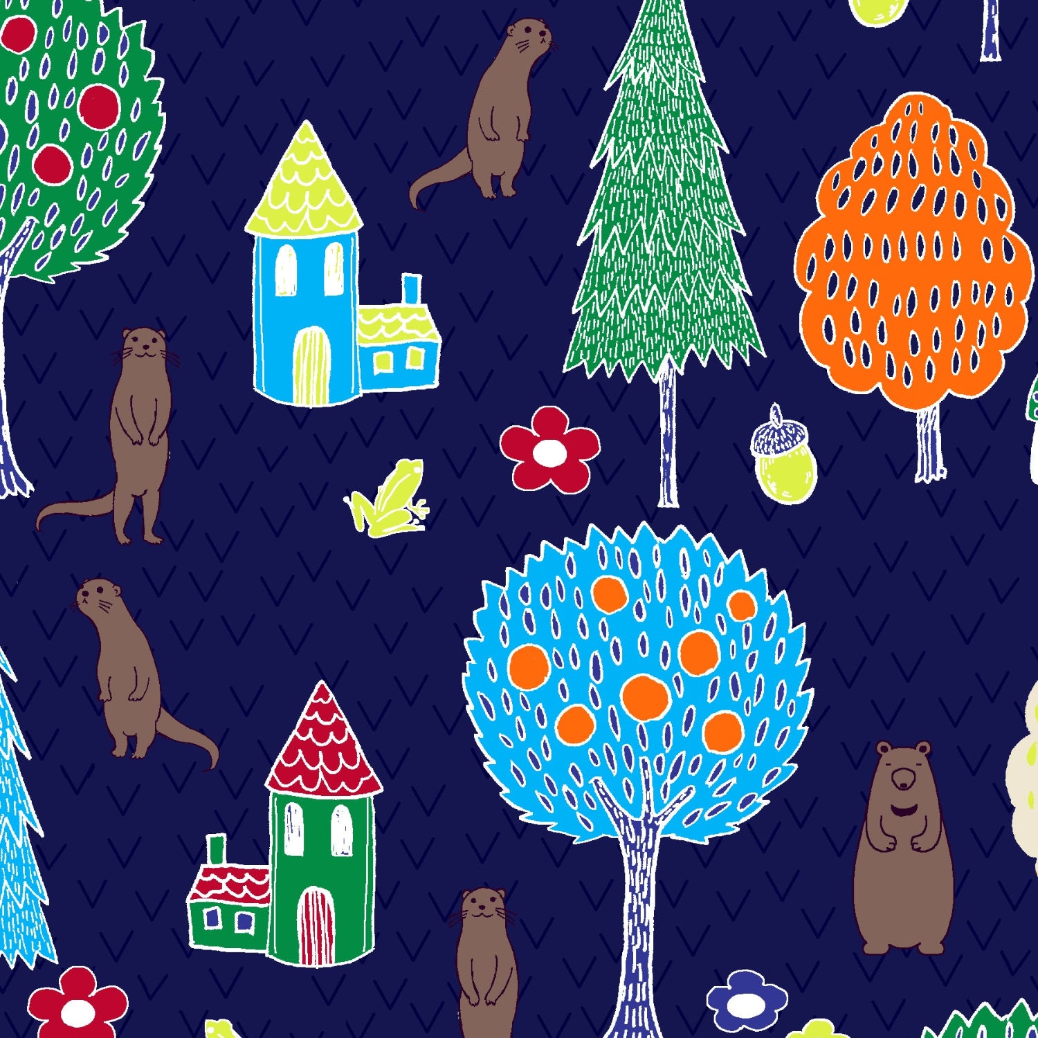 PBS Fabrics Paintbrush Studio Fabricss Otter Romp Village 12099305 Navy