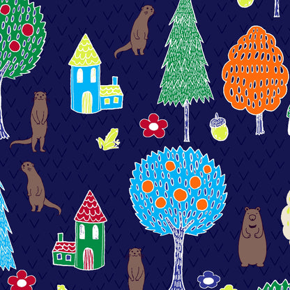 PBS Fabrics Paintbrush Studio Fabricss Otter Romp Village 12099305 Navy
