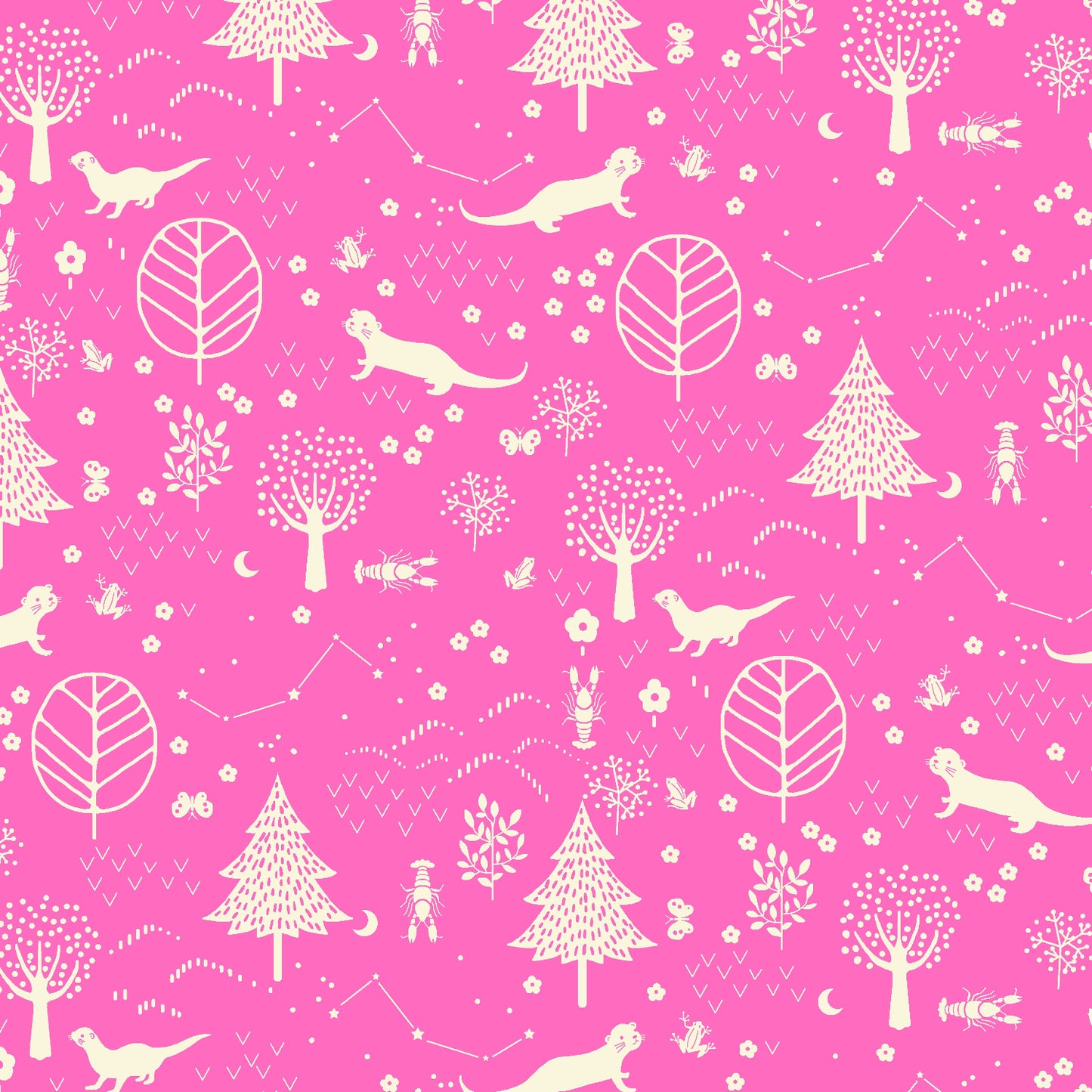 Paintbrush Studio Fabrics Otter Romp Otter Forest 12099312 Pink