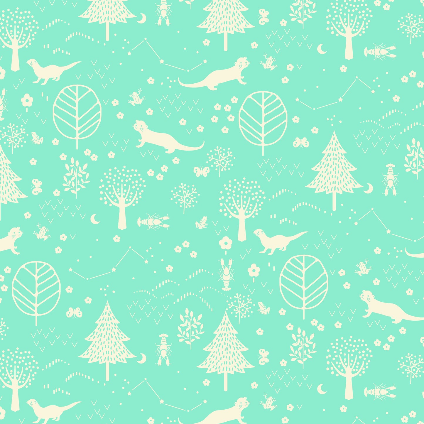 Paintbrush Studio Fabrics Otter Romp Otter Forest 12099313 Turquoise
