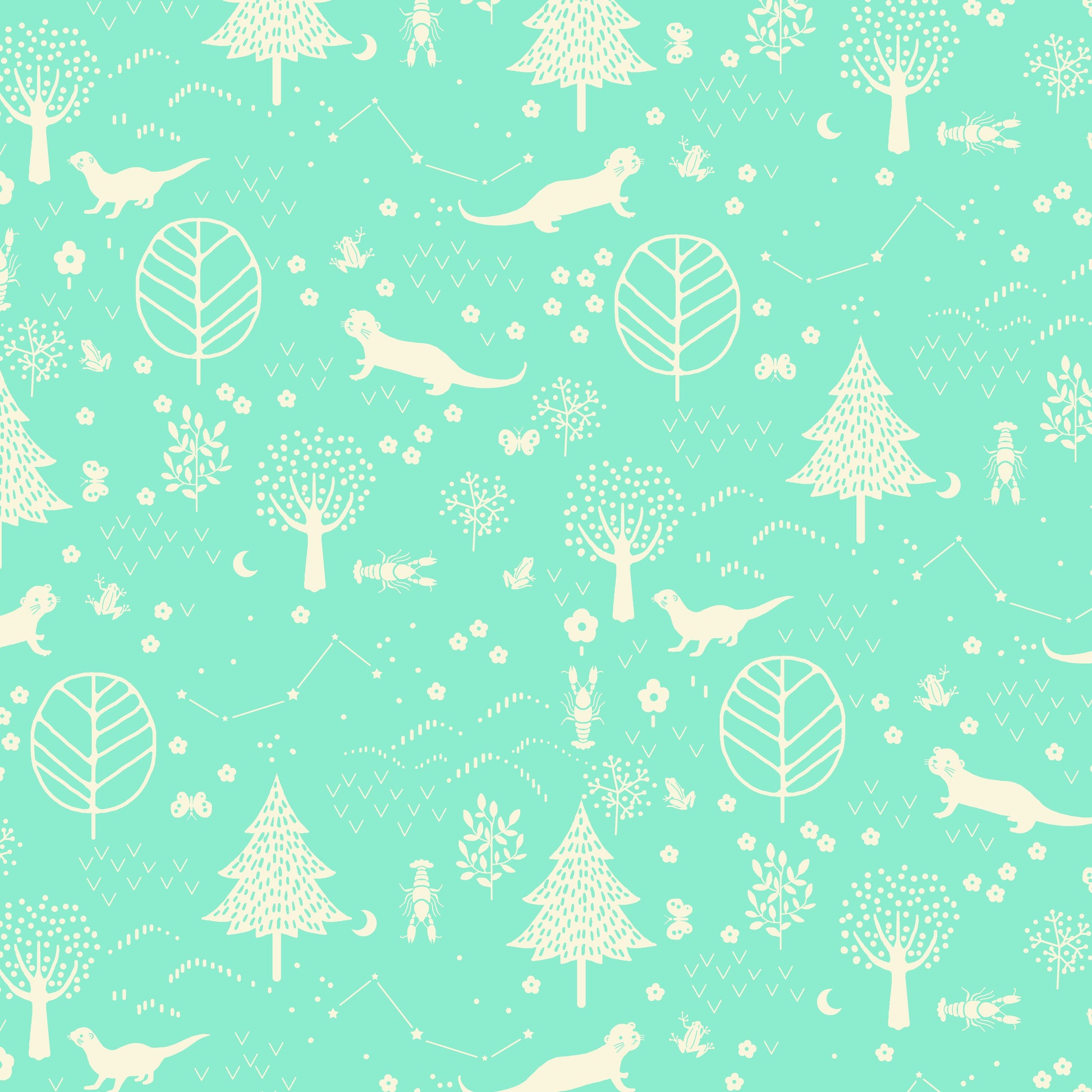 Paintbrush Studio Fabrics Otter Romp Otter Forest 12099313 Turquoise