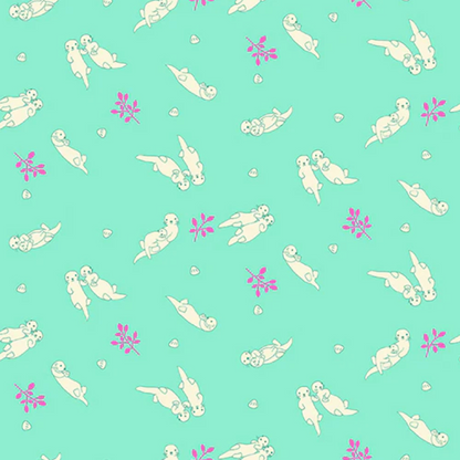 Paintbrush Studio Fabrics Otter Romp Swimming Turquoise 12099322