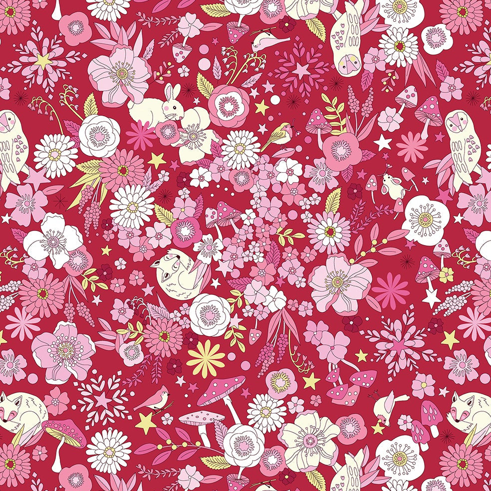 Pat Sloan Benartex Tiny Secrets Woodland Magic 17143-10 Red