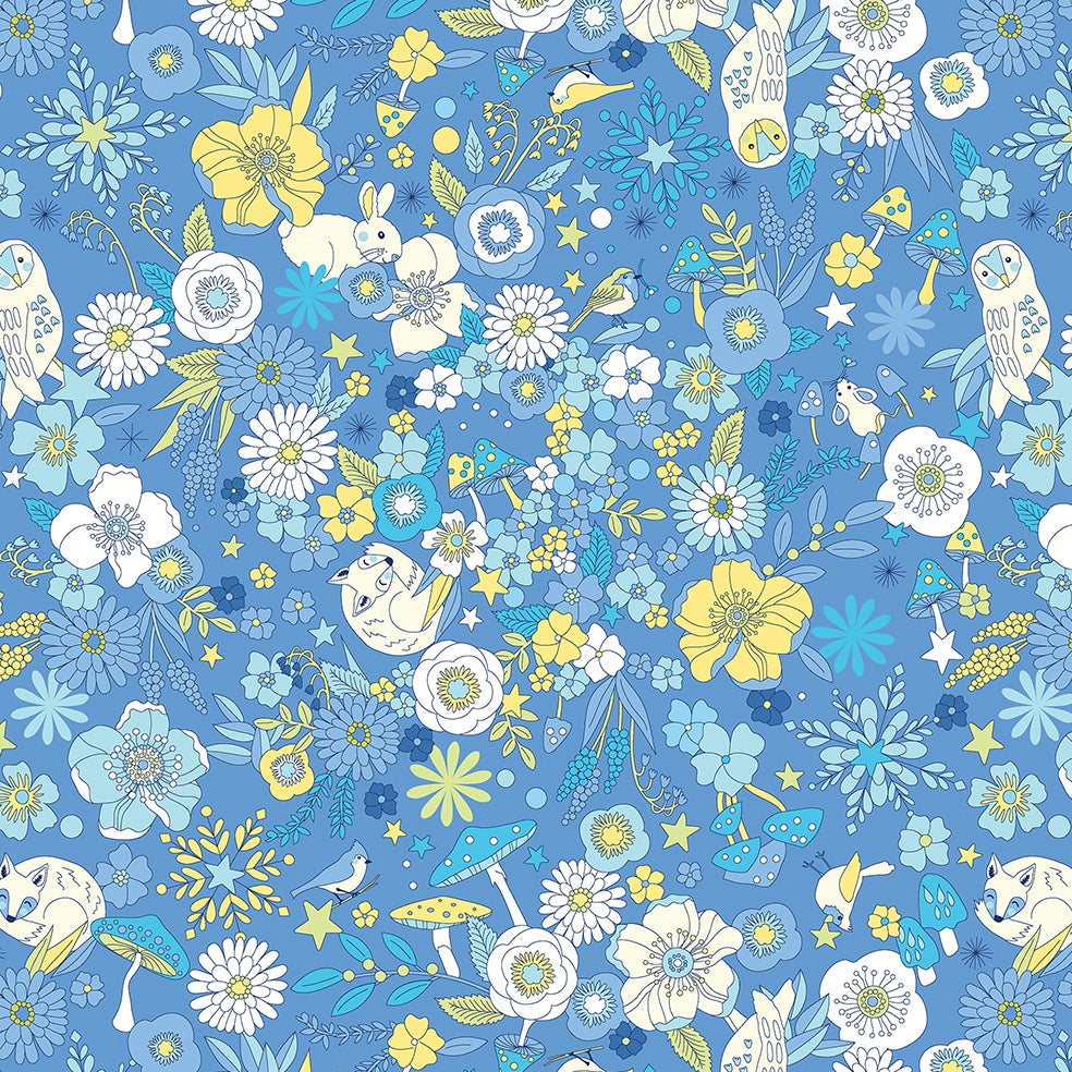 Pat Sloan Benartex Tiny Secrets Woodland Magic 17143-50 Blue