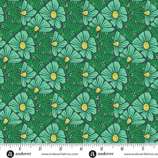 Patty Sloniger Andover Fabrics Moonlit Garden Pressed Flowers A-507-T Teal