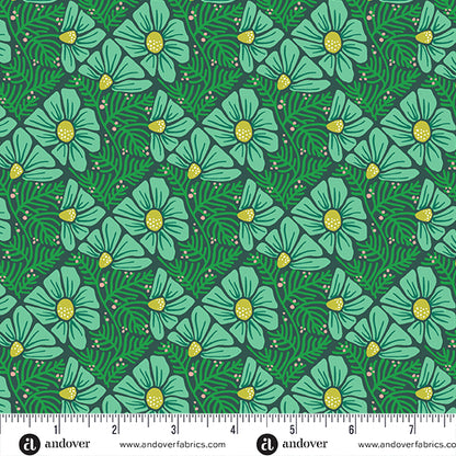 Patty Sloniger Andover Fabrics Moonlit Garden Pressed Flowers A-507-T Teal