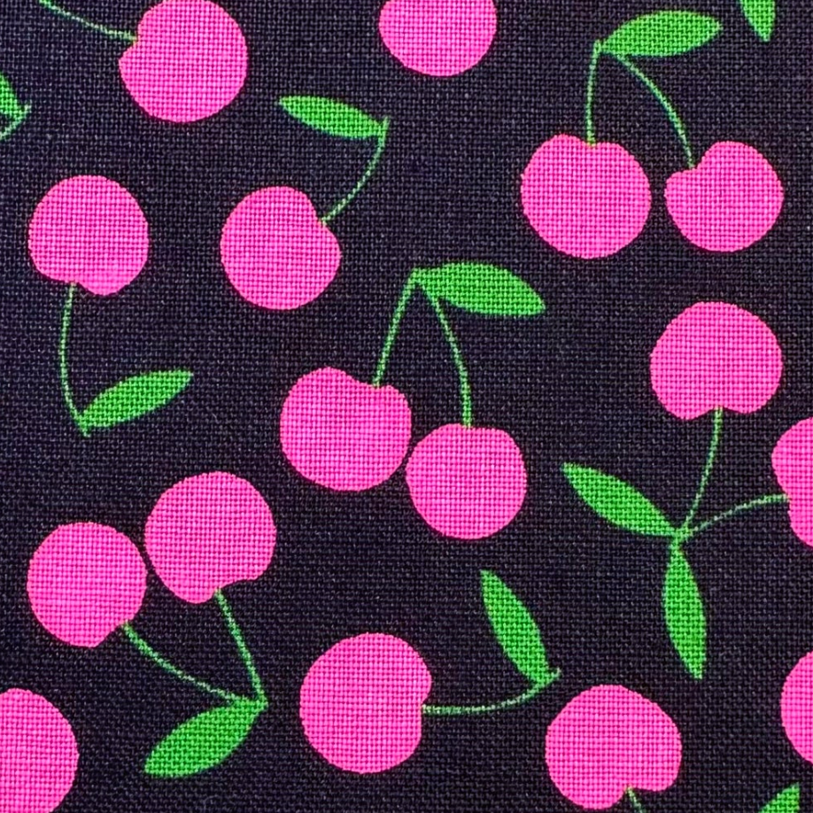 Pop Cherry Black Neon Pink Fabric Japanese Import