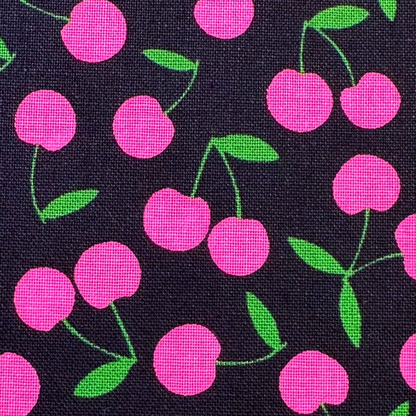 Pop Cherry Black Neon Pink Fabric Japanese Import