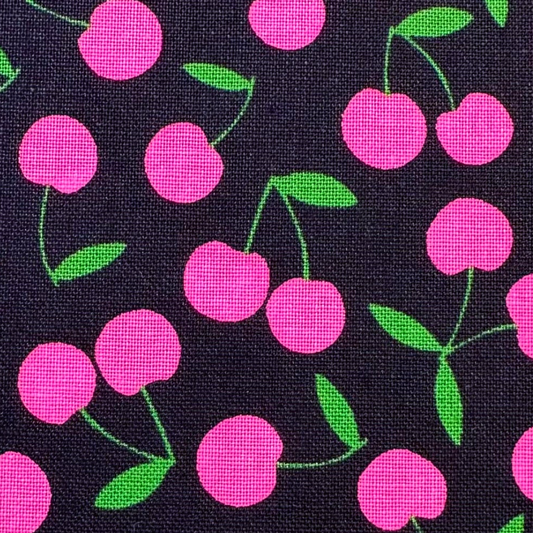 Pop Cherry Black Neon Pink Fabric Japanese Import