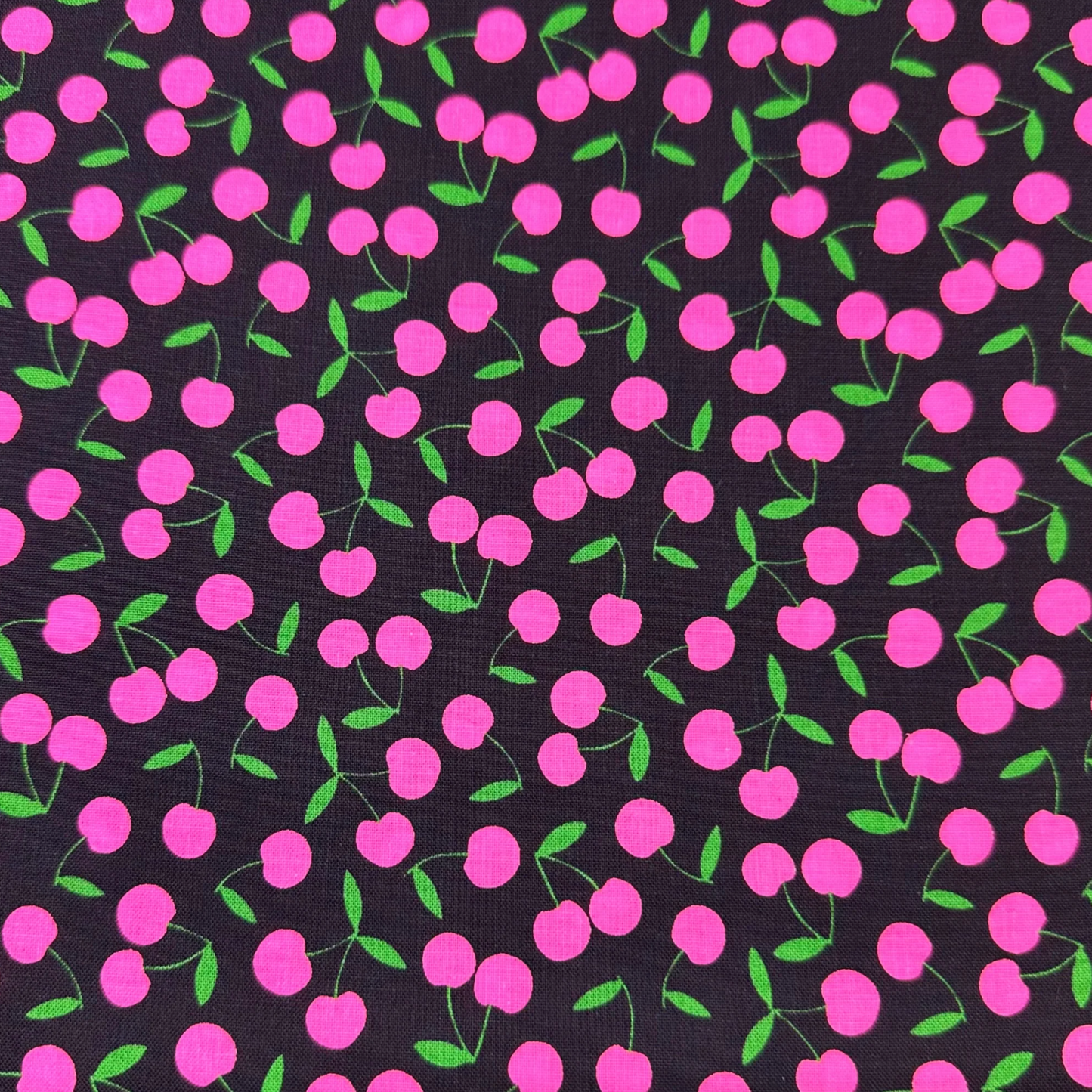 Pop Cherry Black Neon Pink Fabric Japanese Import