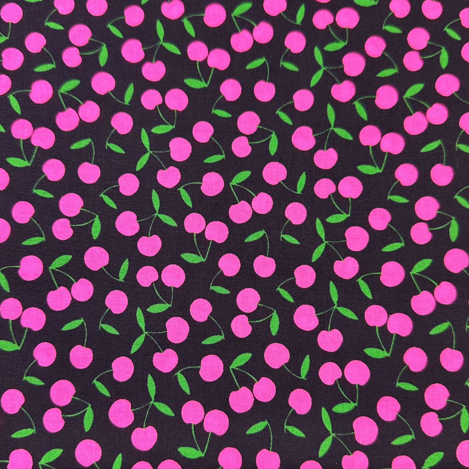 Pop Cherry Black Neon Pink Fabric Japanese Import