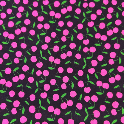 Pop Cherry Black Neon Pink Fabric Japanese Import