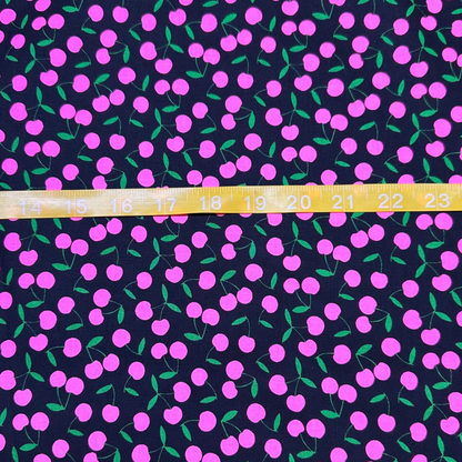 Pop Cherry Black Neon Pink Fabric Japanese Import