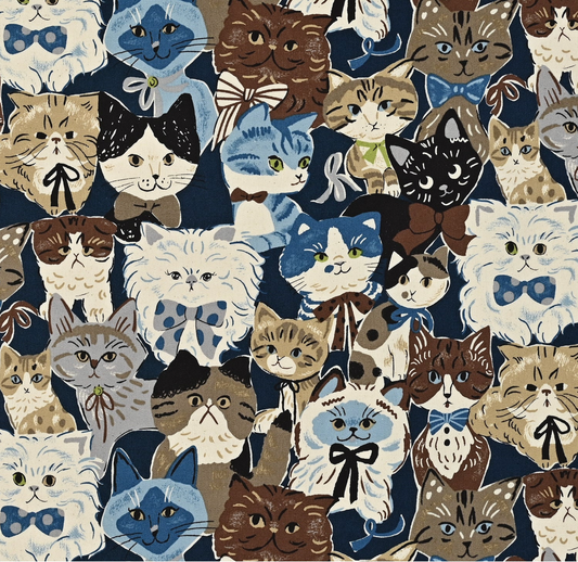 Powerful Animal Cats Retro by Kokka | Navy