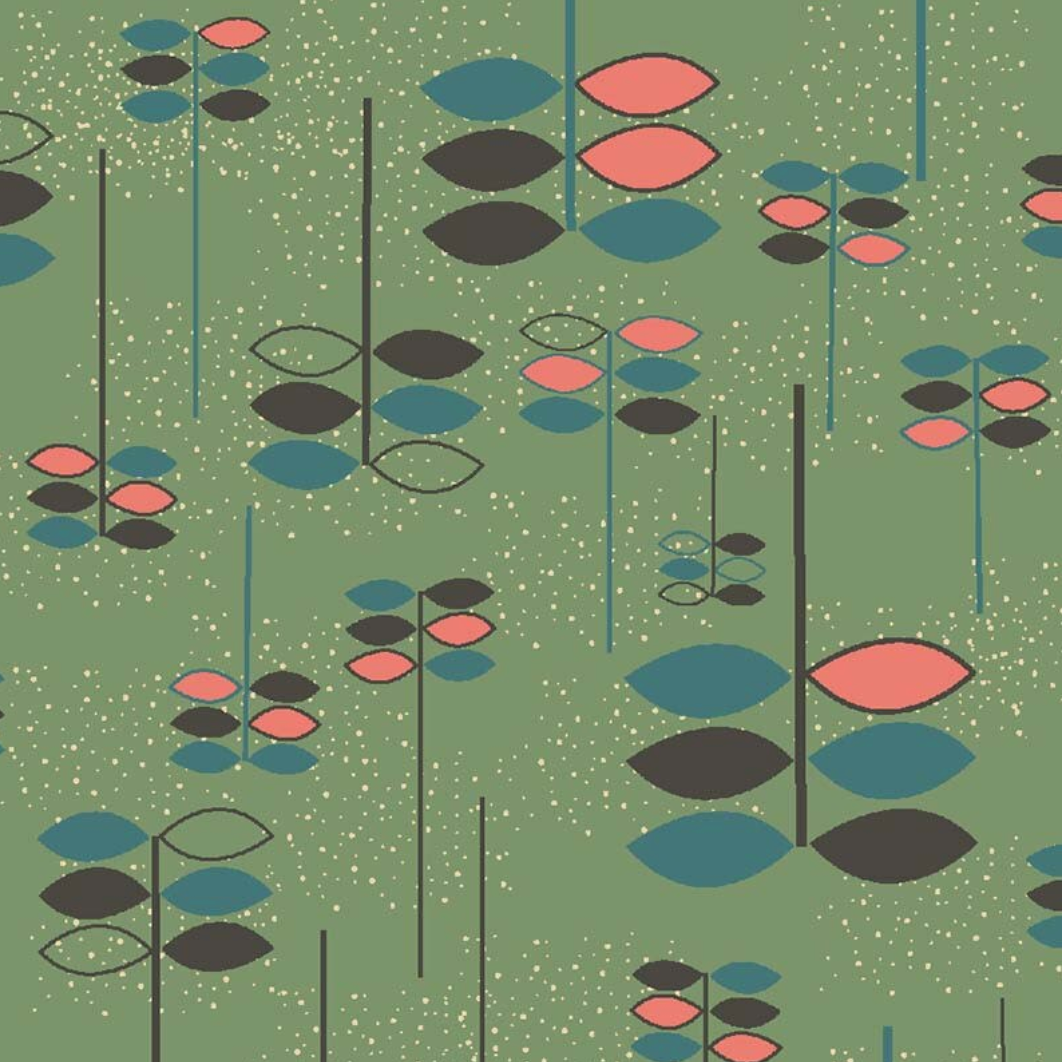 RB Studios Midwest Textiles Atomic Revival Leaves Green RIV-AR2035/9