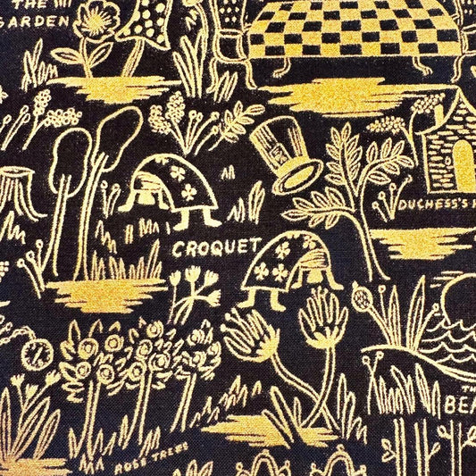 Rifle Paper Co. RJR Fabrics Alice in Wonderland Magic Forest Midnight Metallic AB8017-002