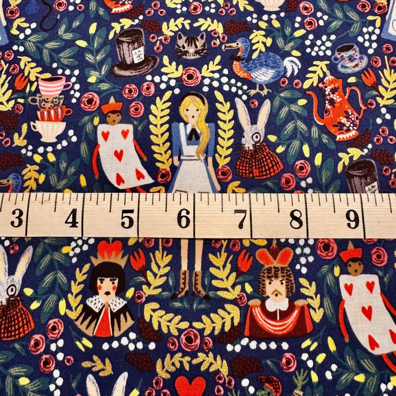 Rifle Paper Co. RJR Fabrics Alice in Wonderland Navy Metallic AB8013-001