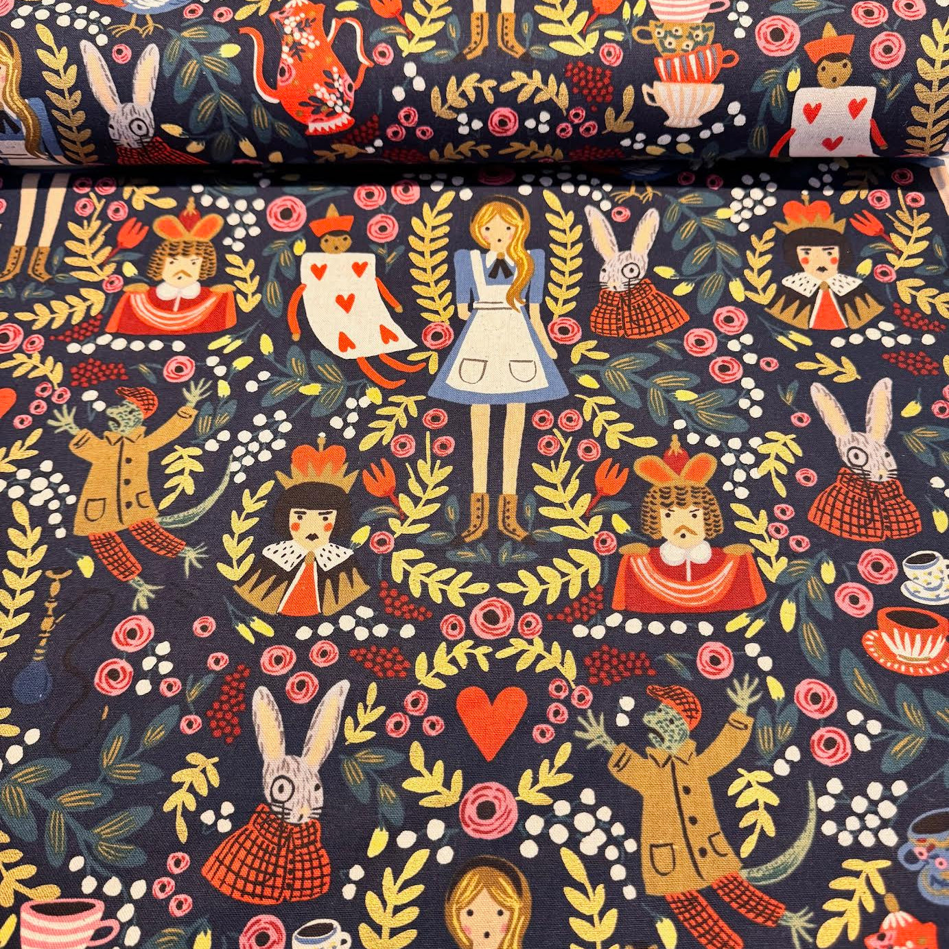 Rifle Paper Co. RJR Fabrics Alice in Wonderland Navy Metallic Canvas AB8025-12
